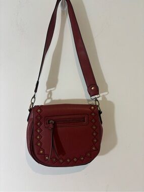 GAL Burgundy Shoulder Bag Gold Stud Detail Purse Casual